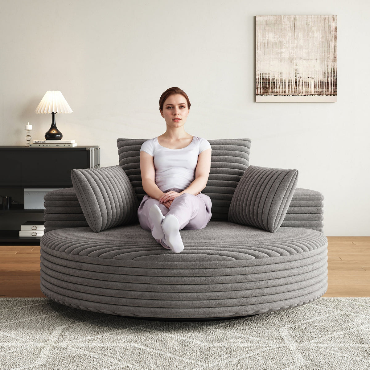 Einzelsessel aus Kord-Chenille-Schaumstoff, drehbar