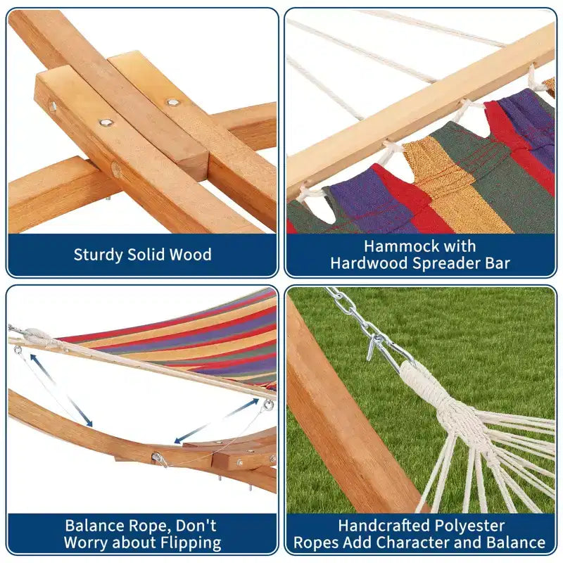 Hängemattenständer, robuster Holzständer für den Außenbereich, wetterfest, universell – 215 kg belastbar, gebogen, für Terrasse, Garten, Innenbereich