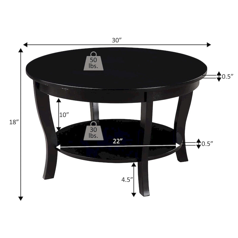 Convenience Concepts American Heritage Runder Couchtisch mit Ablage