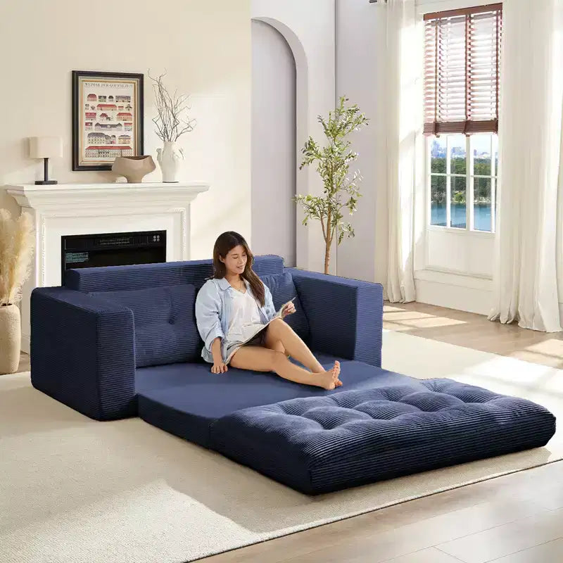Mjkone 71" 2-in-1 Schlafsofa, umwandelbar, gerippter Stoff, klappbares Zweisitzer-Schlafsofa mit geknöpften Polstern, platzsparend