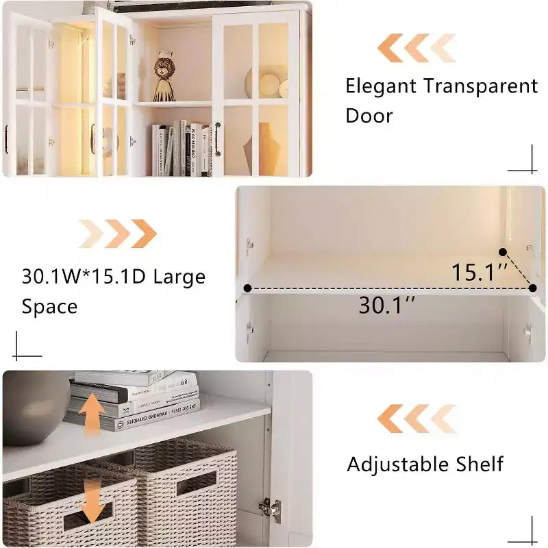 AMERLIFE 71" großer Aufbewahrungsschrank mit LED-Beleuchtung, großes Bücherregal mit Acrylglastüren