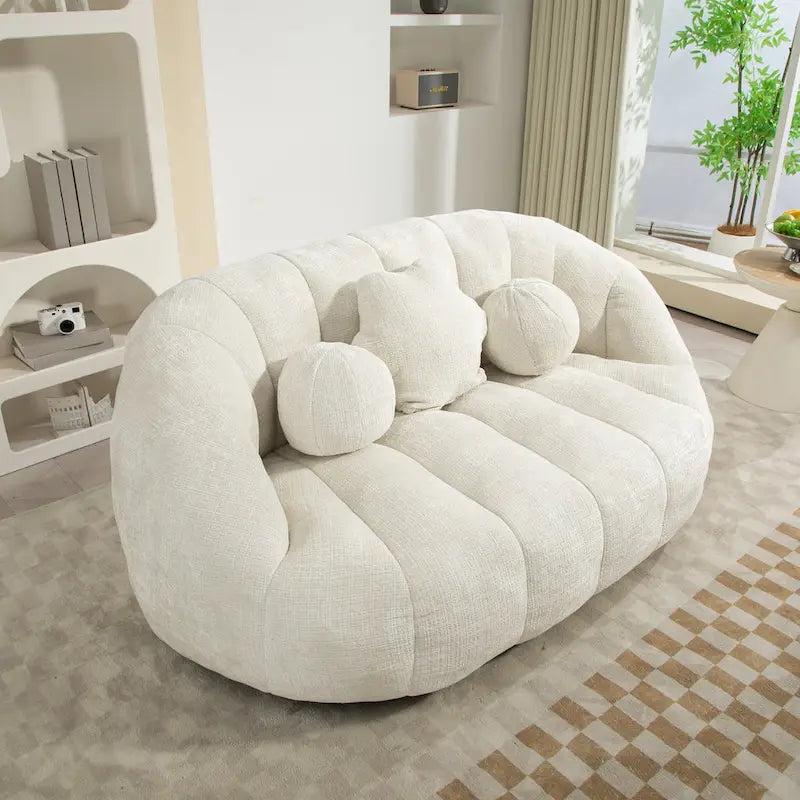 Weißer Chenille-Loungesessel (63,78 Zoll) mit hochdichtem Schaumstoff