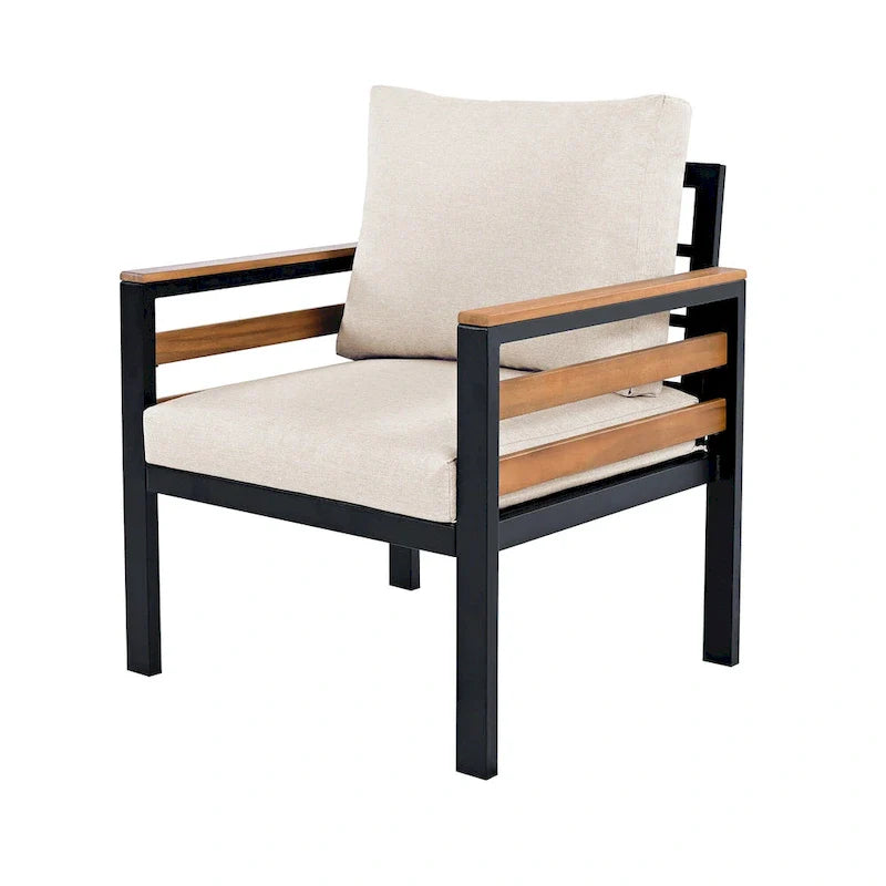 4-teiliges Outdoor-Sofa-Set für 5 Personen mit Couchtisch aus Massivholz und abnehmbaren Kissen