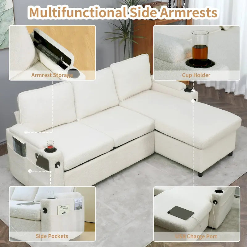 80 L-förmiges Schlafsofa, Sofabett mit Ausziehbett, umwandelbares Schlafsofa