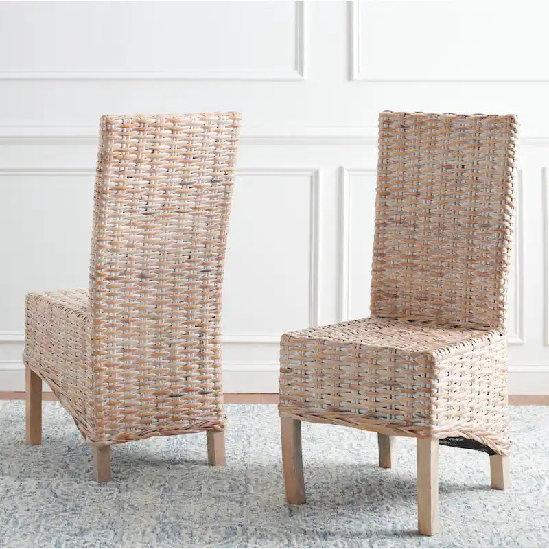 2er-Set Esszimmerstühle aus natürlichem Korbgeflecht 48B x 56T x 104H cm, Boho Coastal Stil