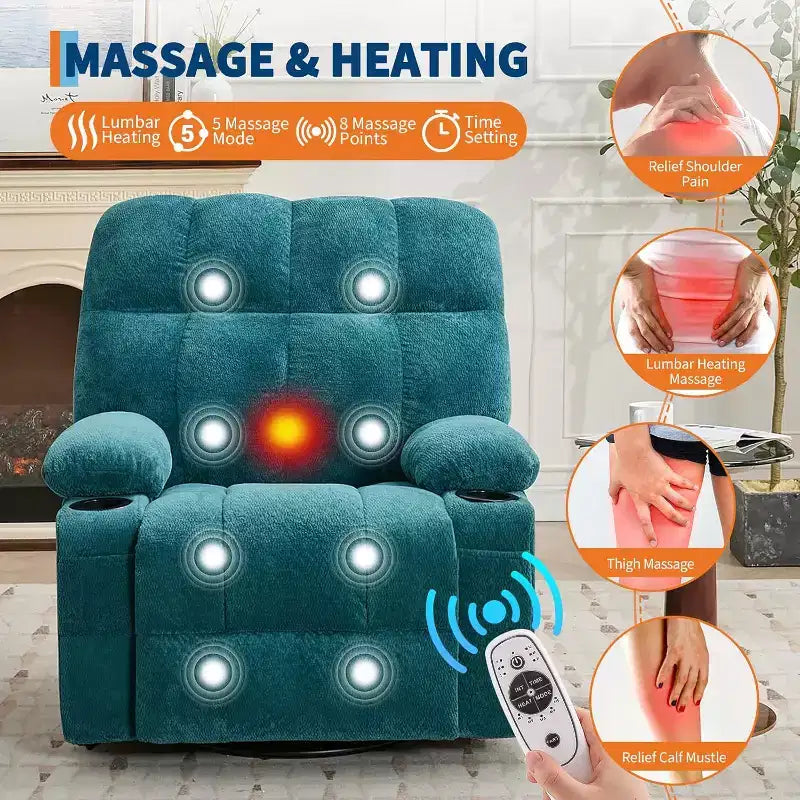 Übergroßer Relaxsessel für Erwachsene, Manueller Dreh-Schaukelsofa, Seitentaschen & Getränkehalter für Große und Schwergewichtige, Wohnzimmer