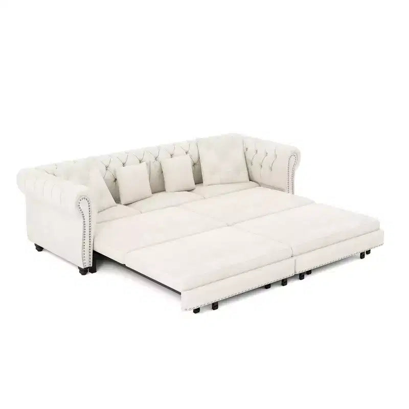 Whisen Velvet 3-in-1 Schlafsofa und wandelbares Schlafsofa im Kingsize-Format mit ausziehbarem Ottomane, getuftetem Design