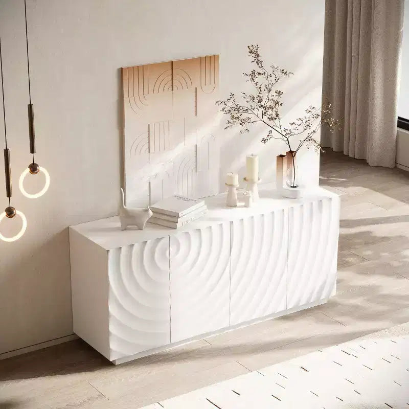 59 Modernes Spiral-Sideboard-Buffetschrank, flaches Kunst-Eingangs-Aufbewahrungsschrank mit 3D-Riffeltextur-Türen
