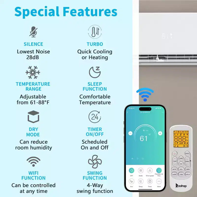 Karl Home 3-Zonen 28000 BTU 20 SEER2 Mini-Split-Klimaanlage mit Wärmepumpe (9K+9K+18K)