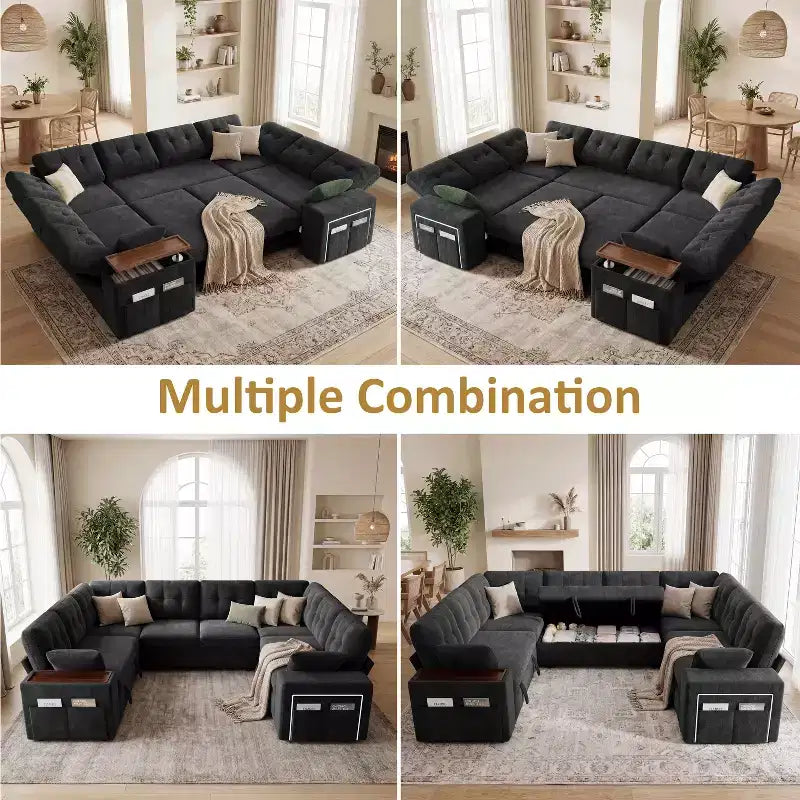 Dyonery 112 Modulares Schlafsofa mit Ausziehfunktion, U-förmiges Schnittsofa mit Stauraum, extra breite und tiefe Sitzflächen für das Wohnzimmer
