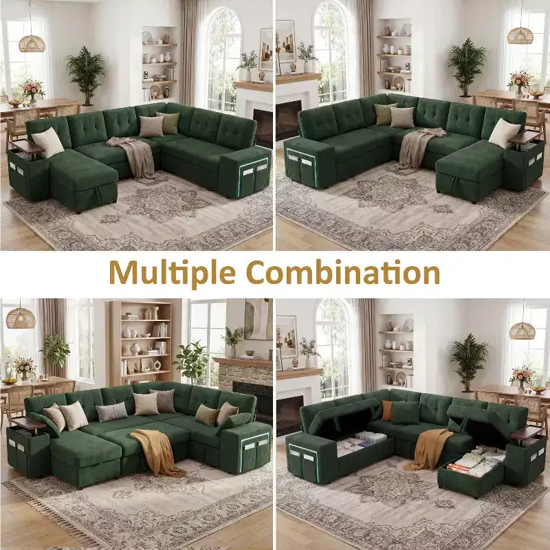 Dyonery 112 Modulares Schlafsofa mit Ausziehfunktion, U-förmiges Schnittsofa mit Stauraum, extra breite und tiefe Sitzflächen für das Wohnzimmer