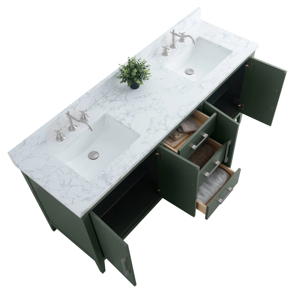 Vanity Art 72 Zoll Badezimmer-Waschtischunterschrank mit Doppelwaschbecken und Kunstmarmorplatte