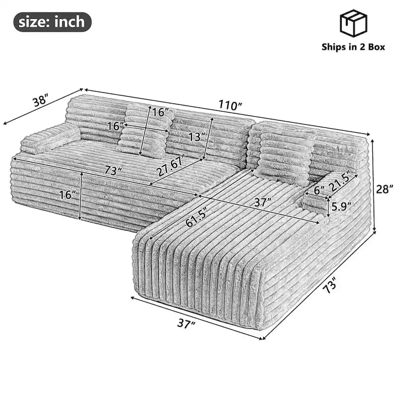 Cloud-Ecksofa, modernes Polstersofa mit 2 Wurfkissen, frei kombinierbares Sofa, modulares L-förmiges Ecksofa