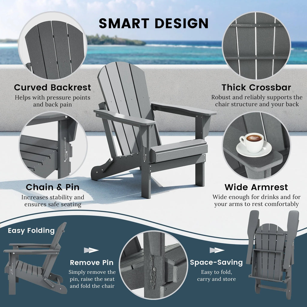 Polytrends Laguna Faltbarer Adirondack-Stuhl für den Außenbereich, wetterfest und lichtbeständig