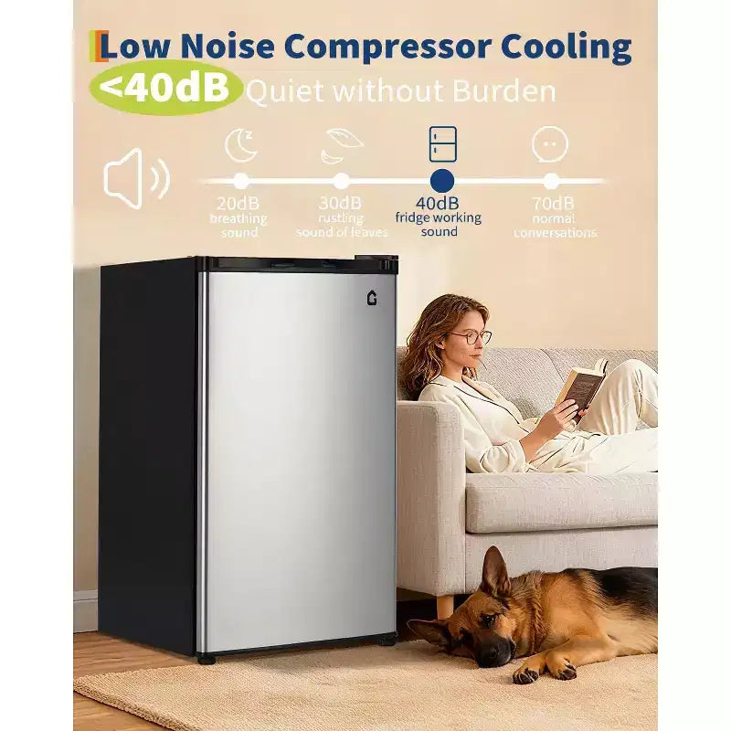4.5 Cu.Ft Minikühlschrank mit Gefrierfach, Kompakter Kühlschrank mit wechselbarem Türanschlag, verstellbarem Thermostat, energieeffizient, kleiner Kühlschrank
