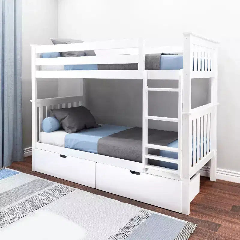 Massivholz-Etagenbett für Kinder (Twin über Twin) mit Schubladen unter dem Bett