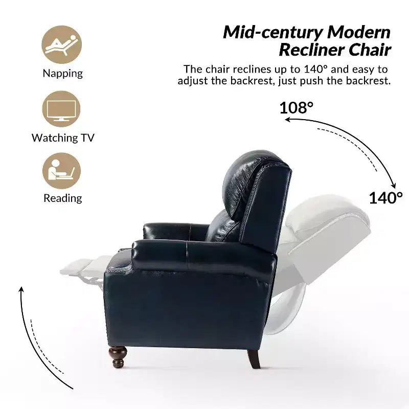 2er-Set Elisabete Modern Wingback Echtleder-Liegesessel mit Vintage-Nagelkopfleiste für Wohn- und Schlafzimmer | ART OF LIVING DESIGNS