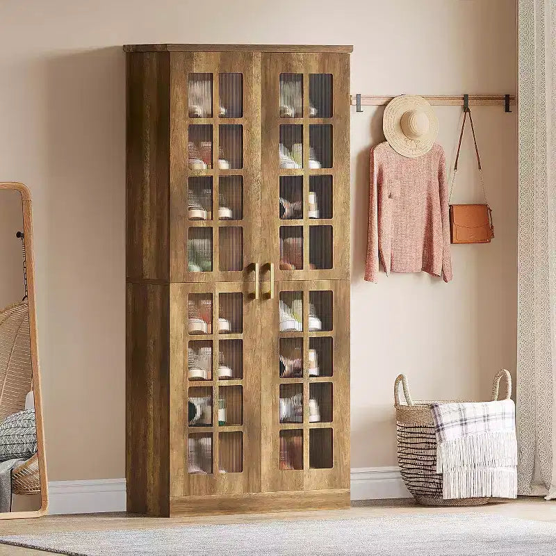Lantine Hoher Schuhschrank mit Türen, 8-stöckiger Schuhaufbewahrungsschrank mit verstellbaren Einlegeböden, Moderner Schuhschrank für Flur, Schrank, Wohnzimmer, Weiß