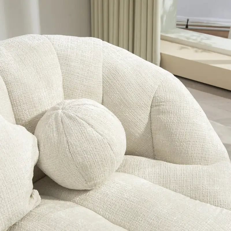 Weißer Chenille-Loungesessel (63,78 Zoll) mit hochdichtem Schaumstoff