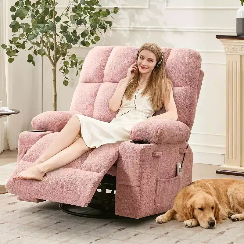 Übergroßer Relaxsessel für Erwachsene, Manueller Dreh-Schaukelsofa, Seitentaschen & Getränkehalter für Große und Schwergewichtige, Wohnzimmer