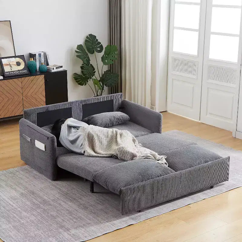 64.5 3-in-1 Schlafsofa aus Kord mit Ausziehbett