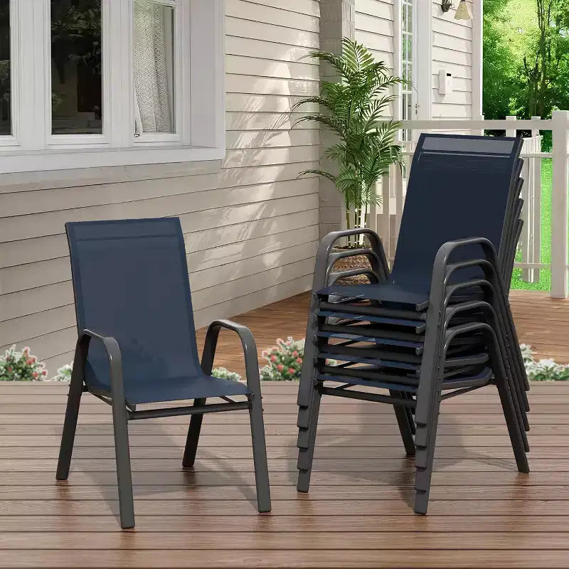 Terrassenstühle, stapelbare Outdoor-Esszimmerstühle, 4er-/6er-Set, wetterfeste, leichte Textilene-Outdoor-Stühle mit Armlehnen für Garten und Pool