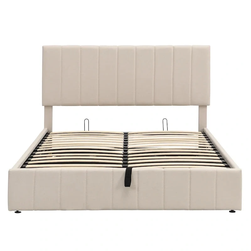 Queen-Size-Polster-Plattformbett mit hydraulischem Aufbewahrungssystem – Beige