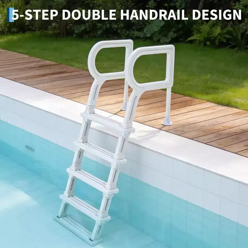 Hochrobuste 5-Stufen-Schwimmbadleiter mit doppelten Handläufen Rutschfeste, stabile PE-Stufen 180 kg Tragfähigkeit Passend für 122-137 cm tiefe Einbau- und Aufstellpools