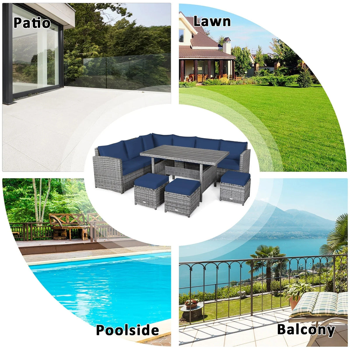 Costway 7-teiliges Terrassen-Essgruppe Rattan-Sofa Couch Ottomane – Details ansehen