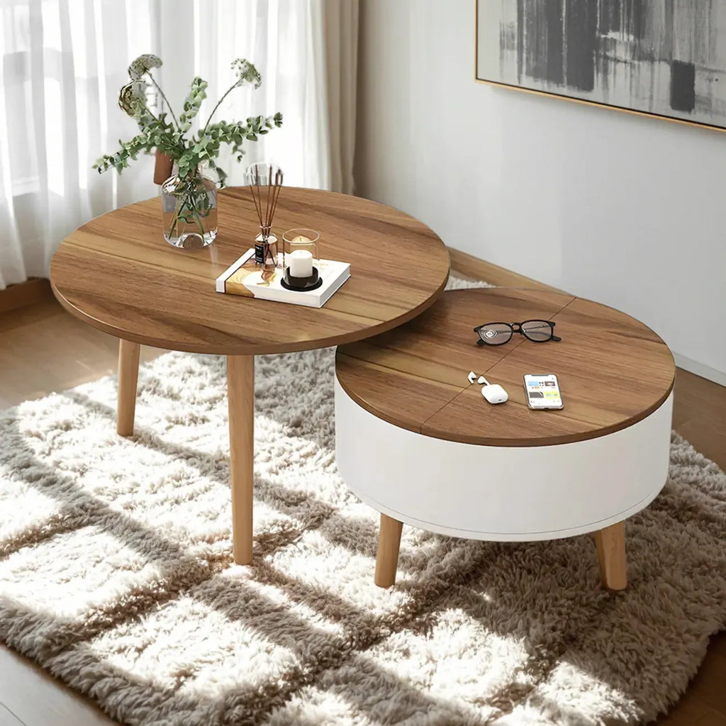 Schwarz Weiß Moderner Runder Couchtisch aus Holz mit Stauraum