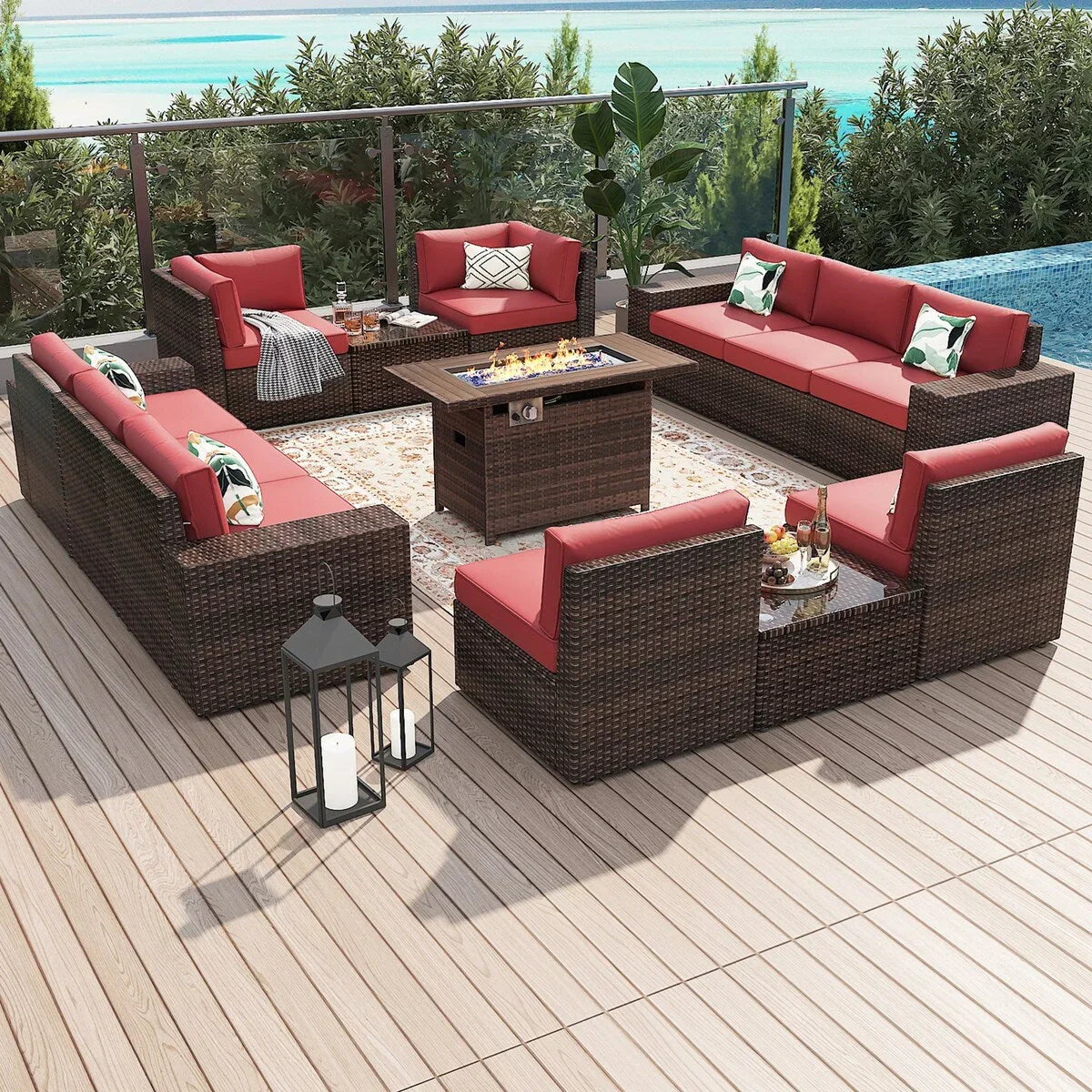 13-teiliges Gartenmöbel-Set mit Feuertisch