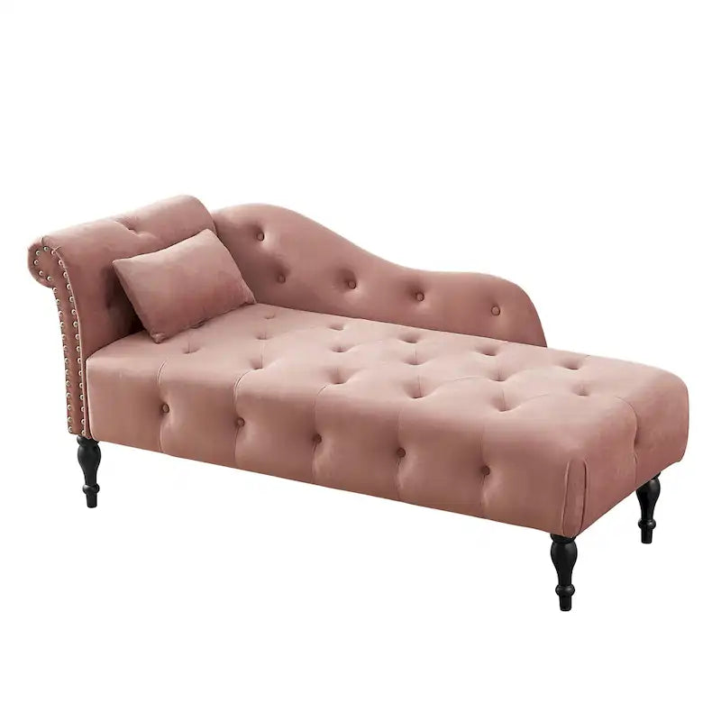 Moderne 60.6 Samt gepolsterte Knöpfe getuftete Chaiselongue mit Massivholzbeinen und Ziernägeln