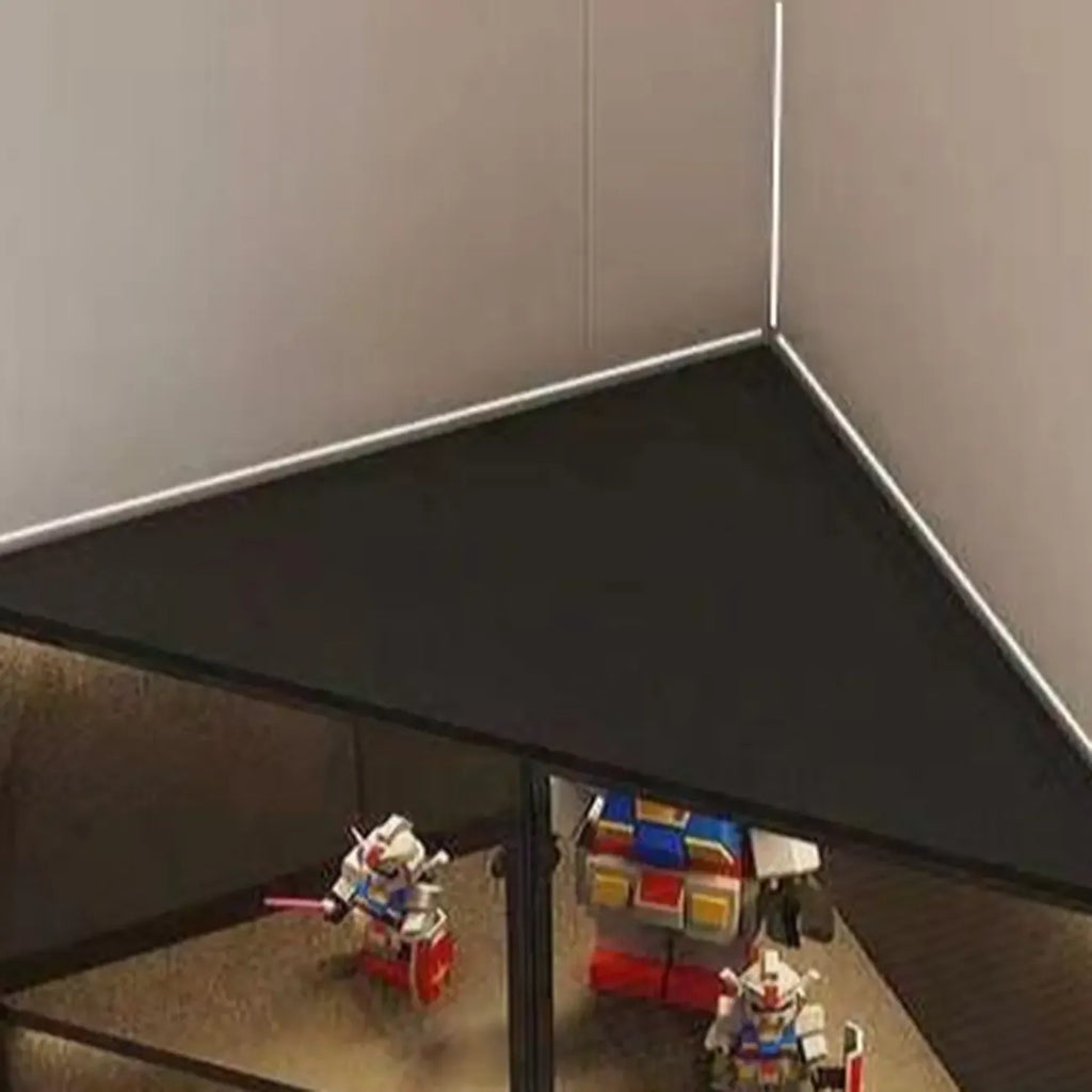 Modernes graues Eck-Standregal aus Metall und Holz mit Glastür