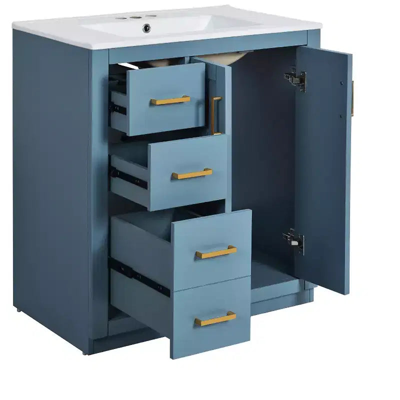 30 Zoll Einzelwaschtisch-Badschrank mit Unterschrank und 3 Schubladen – Schwarz / Blau / Grün / Indigo / Weiß
