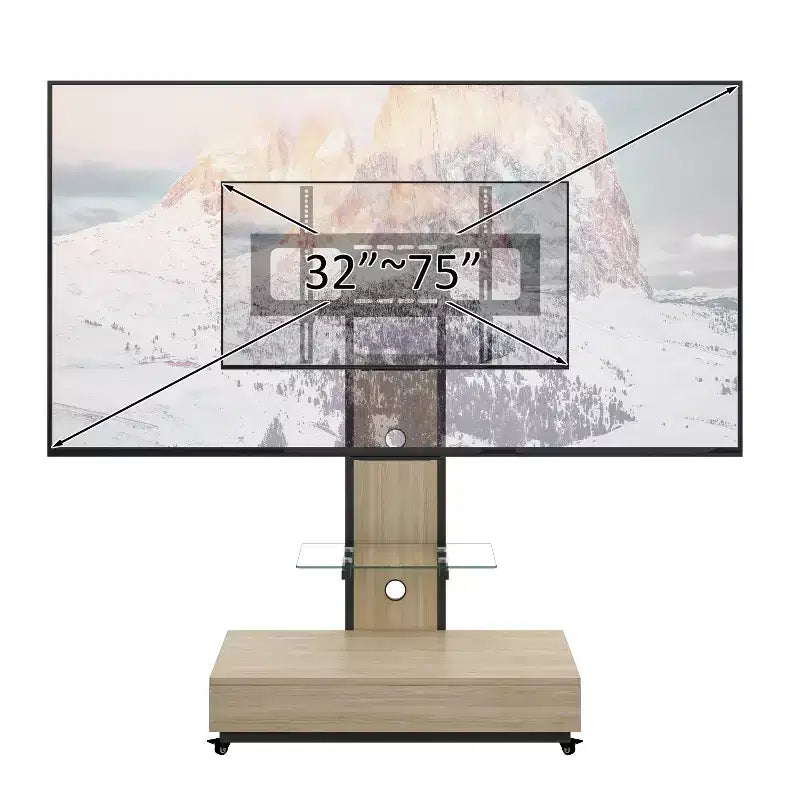 TV-Ständer für 32-75-Zoll-Fernseher, höhenverstellbarer mobiler TV-Wagen mit Schublade und Rollen für Wohnzimmer, Schlafzimmer, Büros -ModernLuxe
