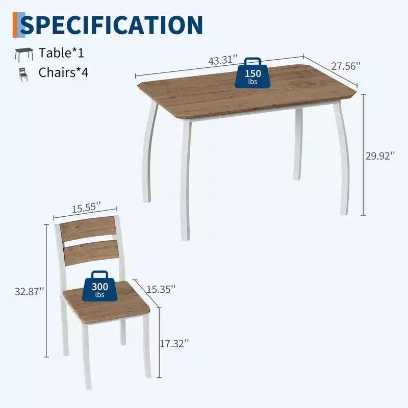 5-teiliges Küchen-Tisch- und Stuhlset mit Metallrahmen und abgeschrägtem Design