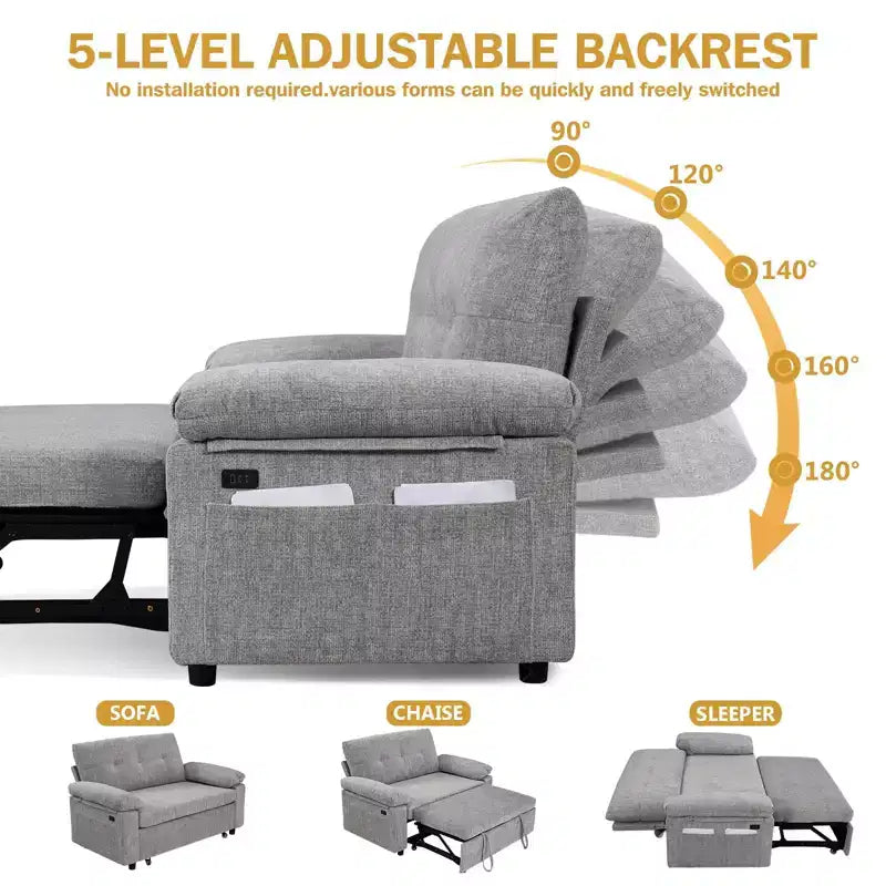 Dyonery 3-in-1 Schlafsofa, Ausziehbares Schlafsofa mit verstellbarer Rückenlehne
