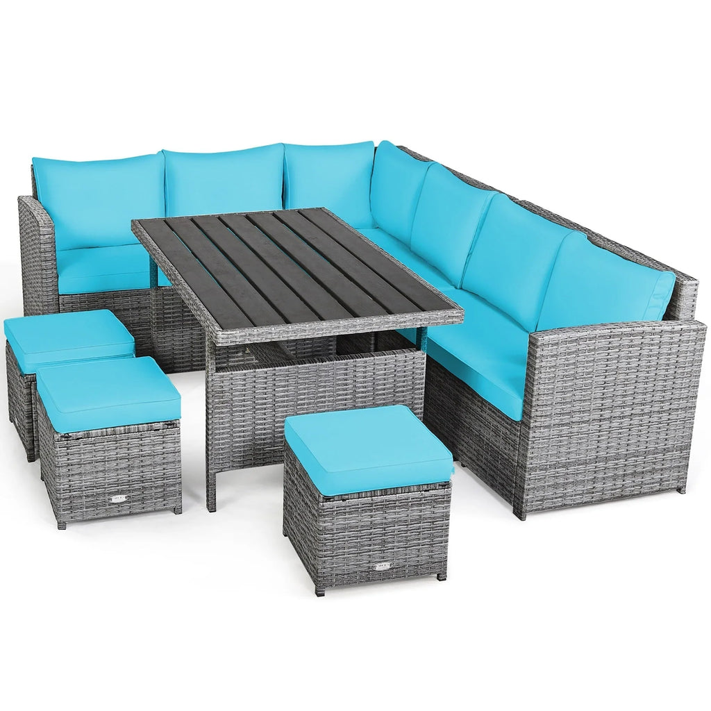Costway 7-teiliges Terrassen-Essgruppe Rattan-Sofa Couch Ottomane – Details ansehen
