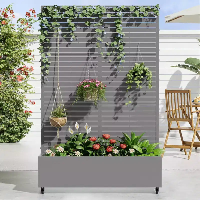 MAYEERTY Pflanzkasten mit Spalier Eisengrau Lamellen Klassischer Stil 183x89x41cm 3er-Set
