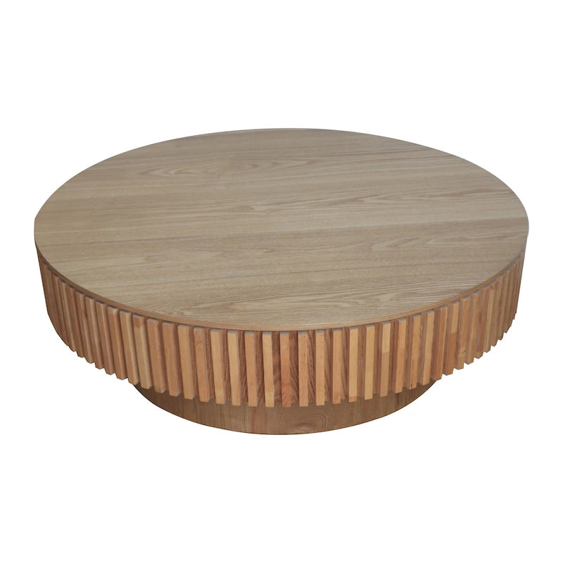 Moderner runder Couch-/Teetisch aus massivholzfurniertem Holz mit Stauraum
