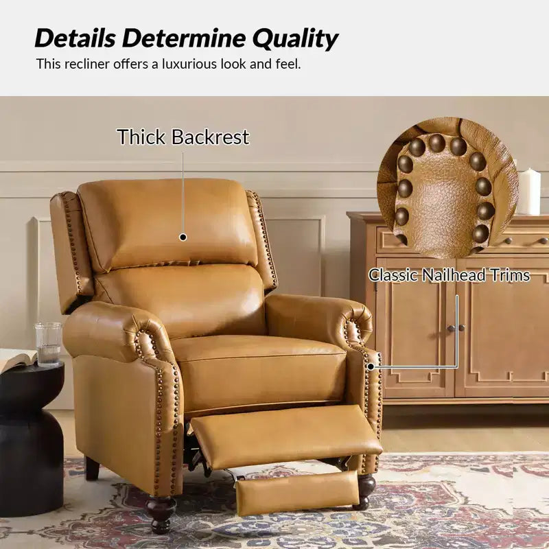 2er-Set Elisabete Modern Wingback Echtleder-Liegesessel mit Vintage-Nagelkopfleiste für Wohn- und Schlafzimmer | ART OF LIVING DESIGNS