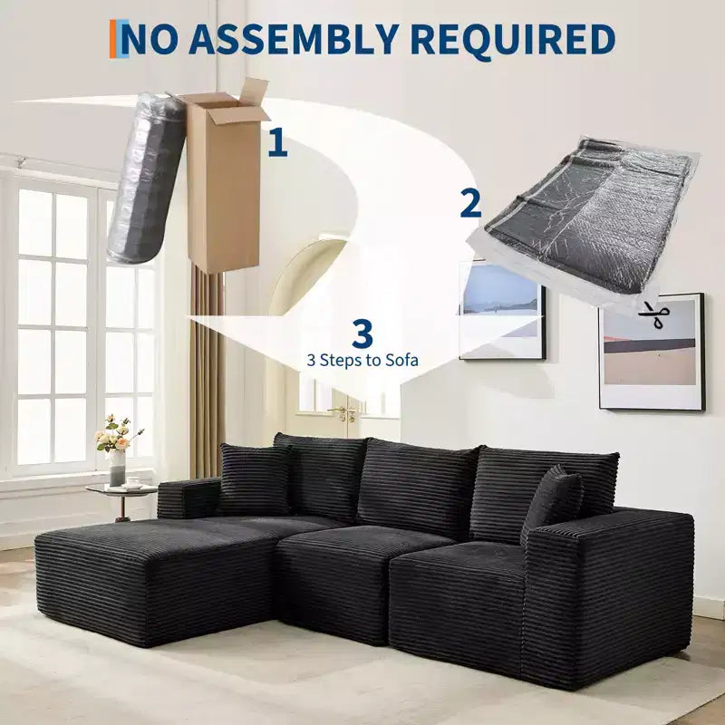 108 Modernes Sofa, 3-Sitzer Polster Ecksofa mit Kissen, Tiefes Sofa, Keine Montage Erforderlich