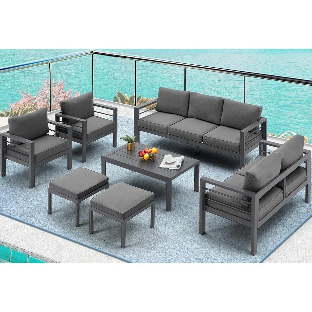 AECOJOY 7-teiliges Aluminium-Terrassenmöbel-Set Outdoor-Gesprächsgarnitur
