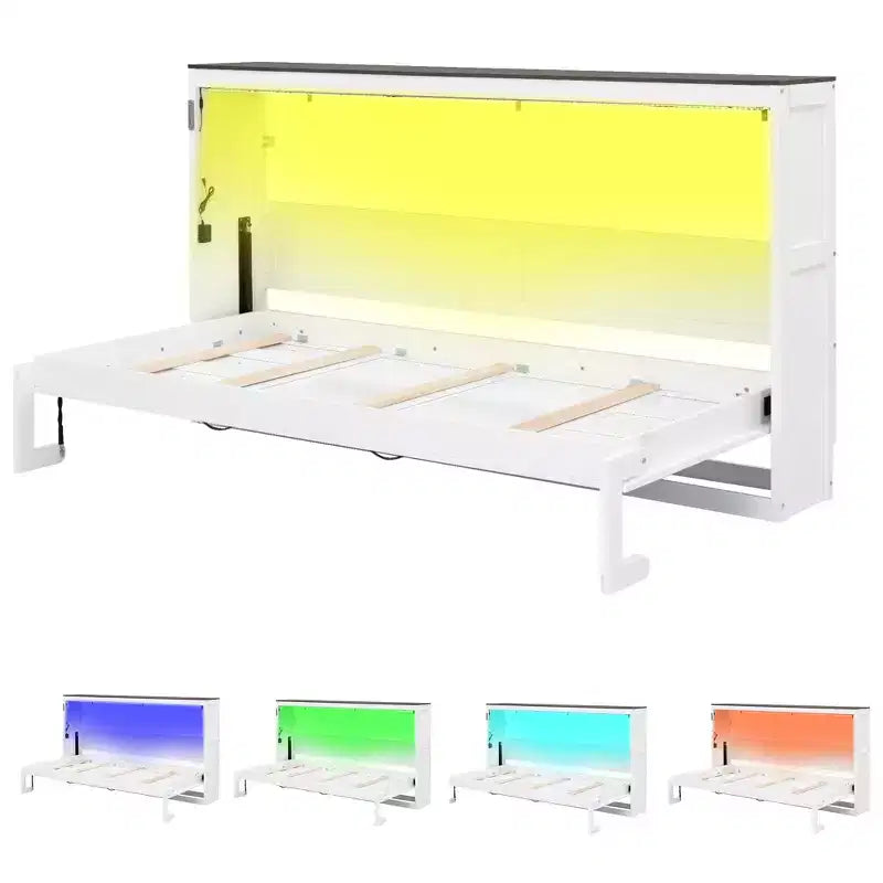Doppelbett Murphy-Bett mit LED-Beleuchtung, kann in einen Schrank umgewandelt werden, Verstecktes Wandbett-Schrank für Gästezimmer