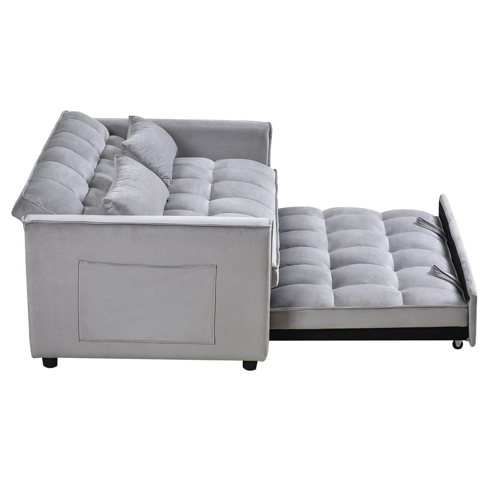 Modernes Schlafsofa zum Ausziehen, 3-in-1 Schlafsofa mit verstellbarer Rückenlehne, Samt-Zweisitzer, Kissen & Seitentaschen