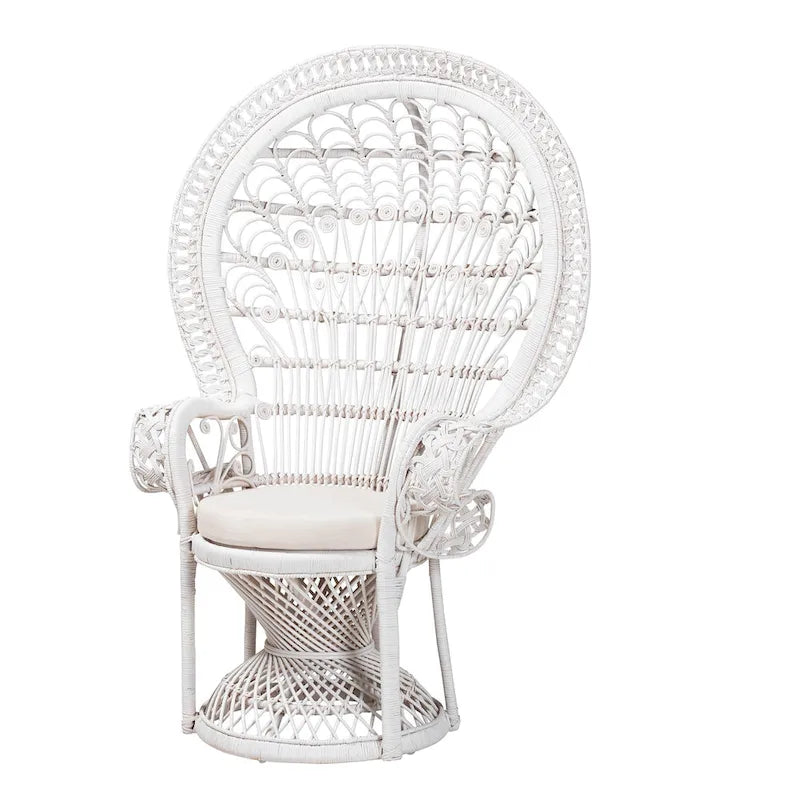 Kallima Moderner Bohemian Weißer Naturrattan-Pfauenstuhl