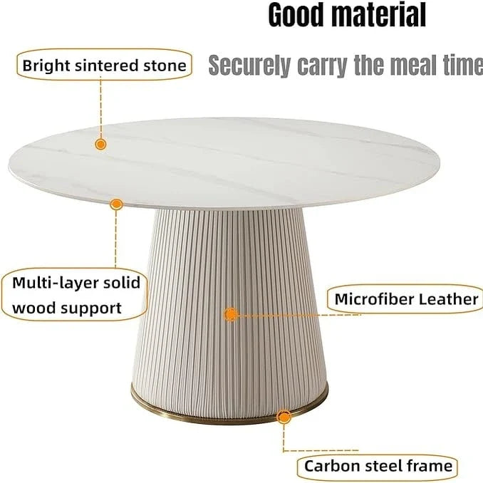Runder Esstisch für 6 Personen (Ø 135 cm) mit gesinterter Steinplatte und Lazy Susan