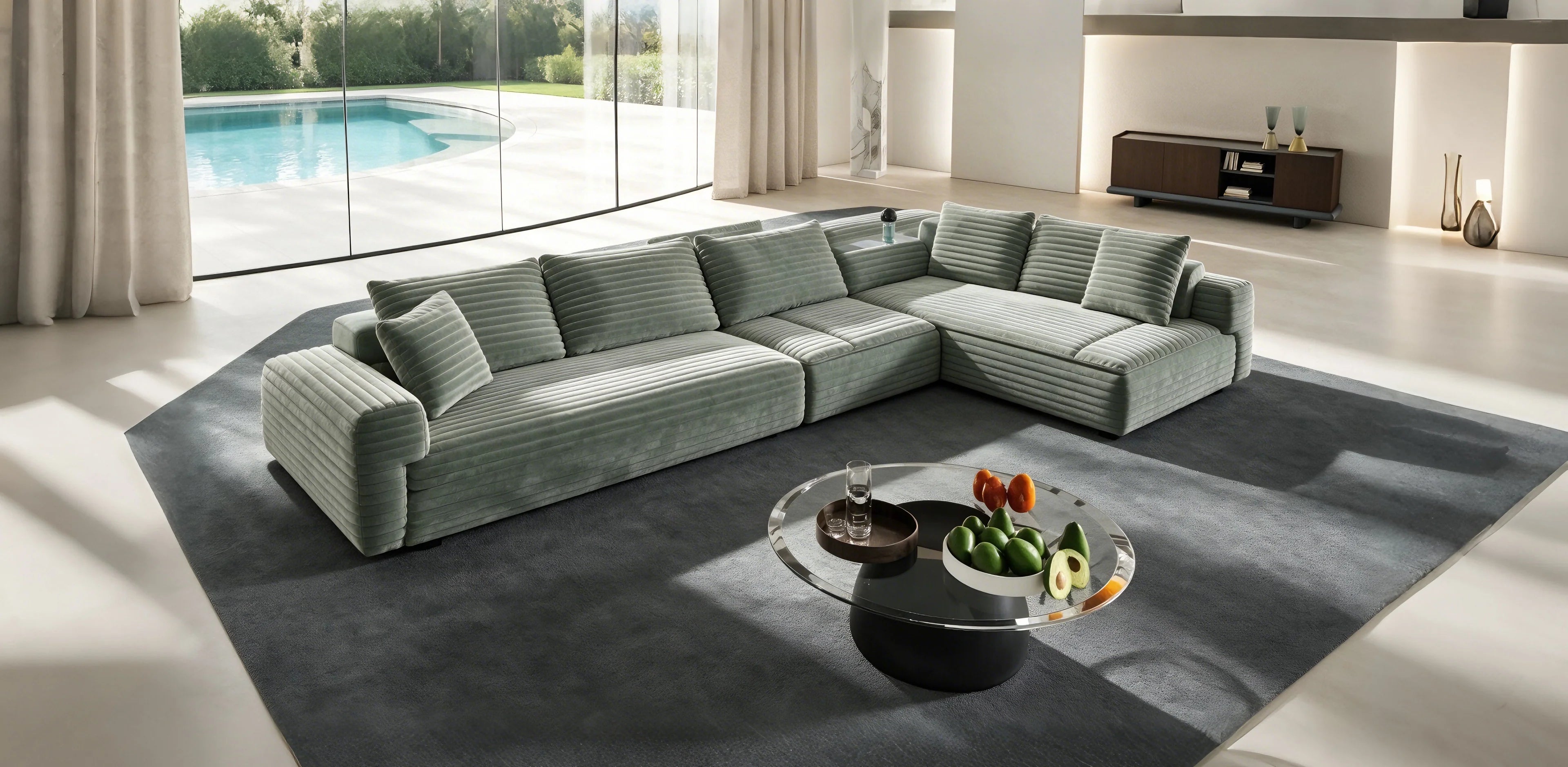 102,4 Plüsch-Cord-Schlafsofa für 4 Personen mit Hockern – Grün