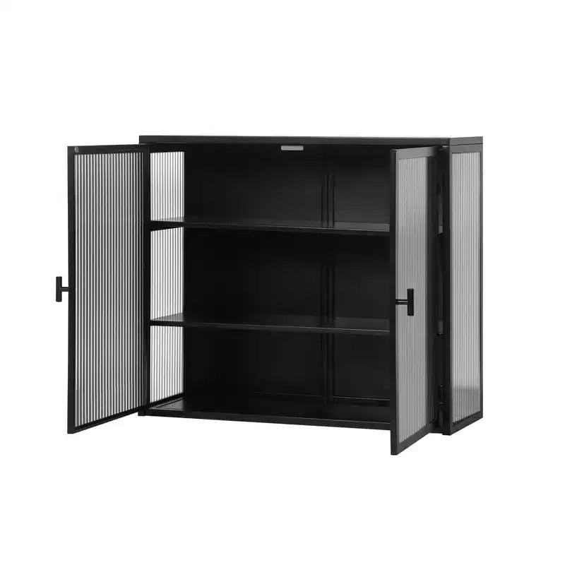 Okak Moderner 2-türiger Wandschrank mit 3-stufigem Stauraum und Glastüren für Flur/Esszimmer/Wohnzimmer/Küche