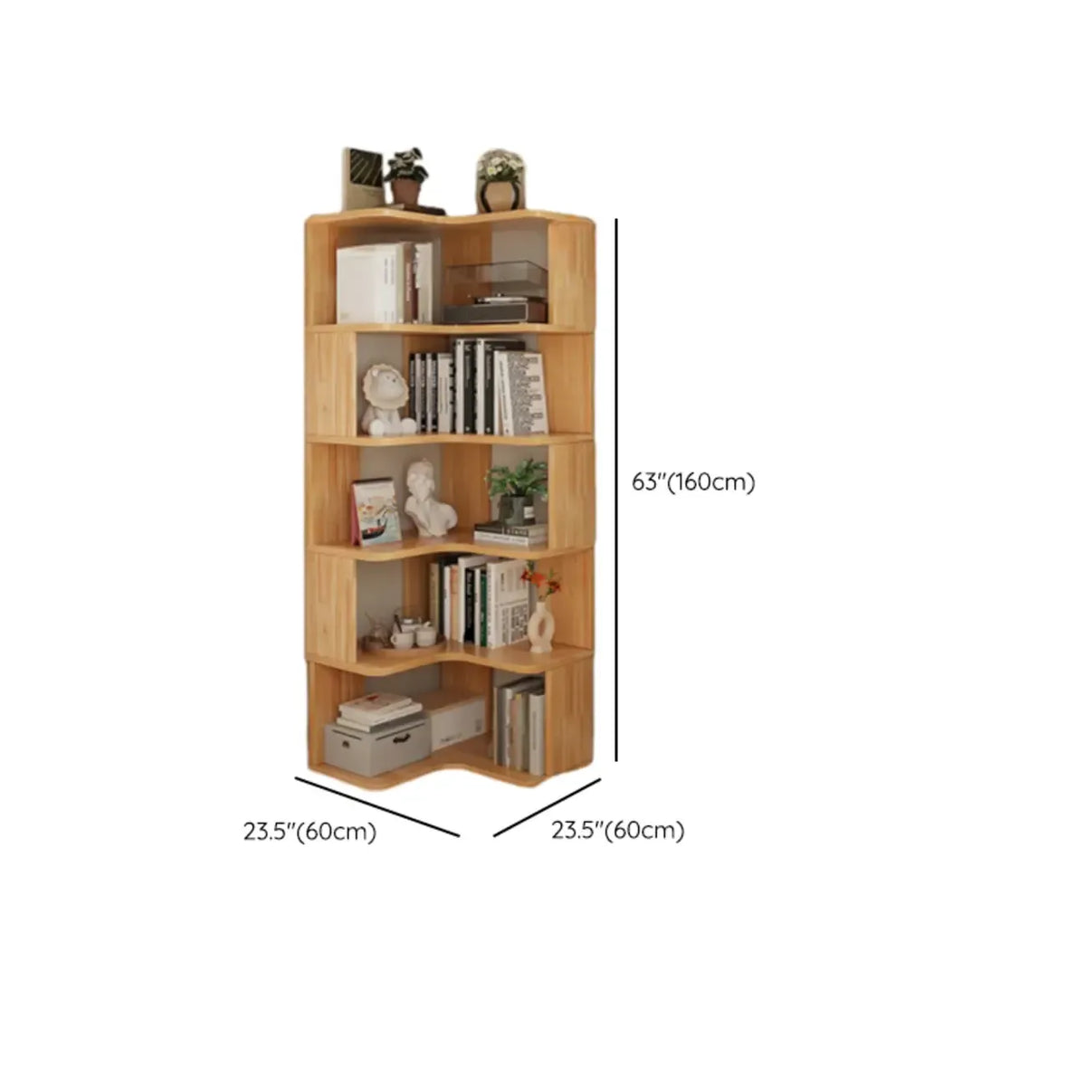 L-förmiges offenes Bücherregal aus Holz mit Naturfinish